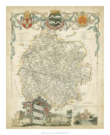 Map of Herefordshire art print