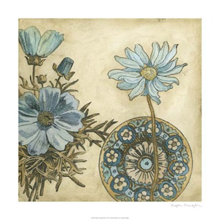 Blue &amp; Taupe Blooms I by Megan Meagher art print