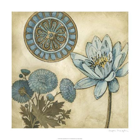 Blue &amp; Taupe Blooms II by Megan Meagher art print