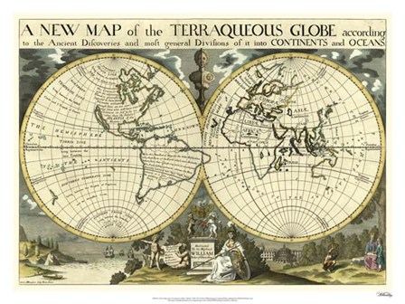 New Map Terra. Globe, Ox., 1700-01 by Edward Wells art print