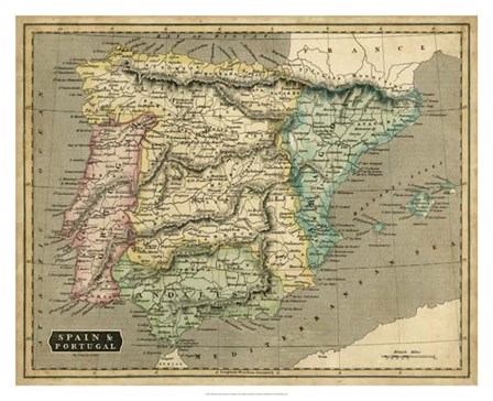 Thomson&#39;s Map of Spain &amp; Portugal by John Thomson art print