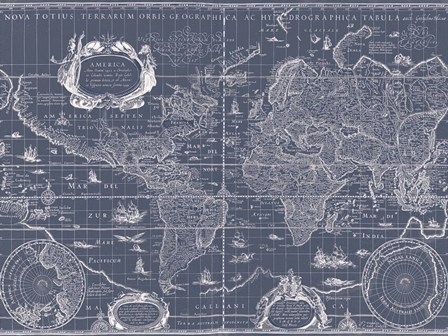 Blueprint World Map by Willem Blaeu art print