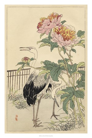 Crane and Peony by Bairei art print