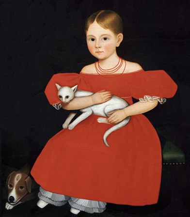 Girl in Red Dress with Cat and Dog, 1830-1835 by Ammi Phillips art print