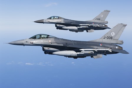 Two Dutch F-16AMs Over the Mediterranean Sea (side view) by Gert Kromhout/Stocktrek Images art print
