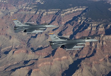 F-16&#39;s fly in formation near the Grand Canyon, Arizona by HIGH-G Productions/Stocktrek Images art print