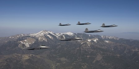 F-22 Raptors Over New Mexico Mountains by HIGH-G Productions/Stocktrek Images art print