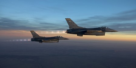 Two F-16&#39;s over Arizona before sunset by HIGH-G Productions/Stocktrek Images art print