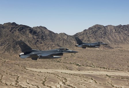 Two F-16&#39;s with the Arizona Mountains by HIGH-G Productions/Stocktrek Images art print