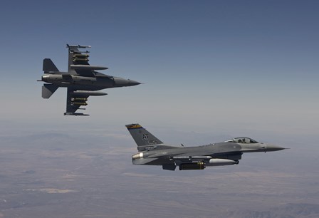 A Pair of F-16&#39;s fly in Formation over Arizona by HIGH-G Productions/Stocktrek Images art print