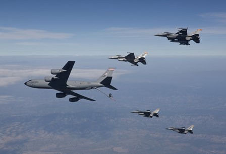 Four F-16&#39;s and a KC-135 over Arizona by HIGH-G Productions/Stocktrek Images art print
