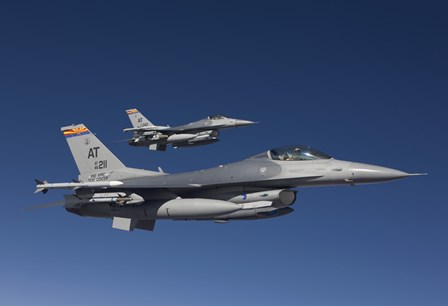 Two F-16&#39;s in a Blue Sky by HIGH-G Productions/Stocktrek Images art print