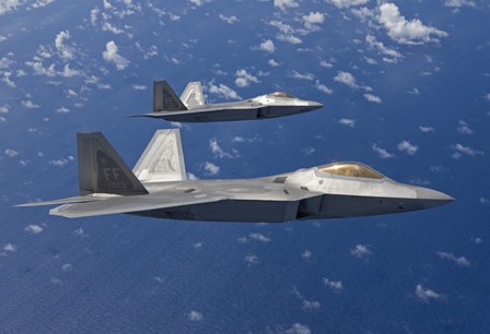 Two F-22 Raptors During a Training Mission by HIGH-G Productions/Stocktrek Images art print