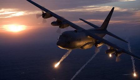 C-130 Hercules Releases Flares over Kansas by HIGH-G Productions/Stocktrek Images art print