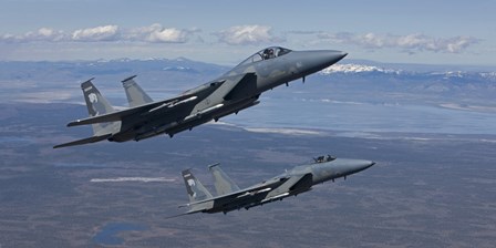 Two F-15 Eagles Training over Oregon by HIGH-G Productions/Stocktrek Images art print