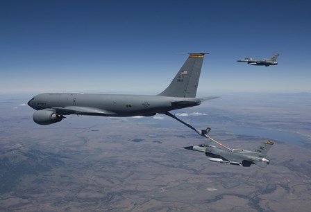 Two F-16 Fighting Falcons Conduct Aerial Refueling with KC-135 Stratotanker by HIGH-G Productions/Stocktrek Images art print