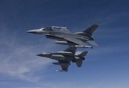 Two F-16&#39;s Manuever on Air-to-Air Training Mission by HIGH-G Productions/Stocktrek Images art print