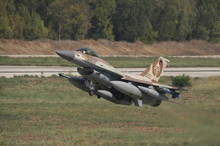 An F-16C Barak of the Israeli Air Force taking off from Hatzor Air Force Base by Ofer Zidon/Stocktrek Images art print