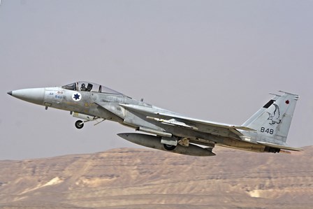 An F-15C Baz of the Israeli Air Force takes off from Ovda Air Force Base by Ofer Zidon/Stocktrek Images art print