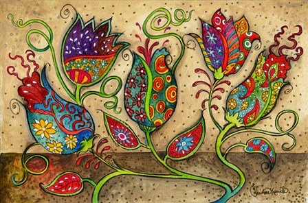 Mosaic Flowers-Beige by Christine Kerrick art print