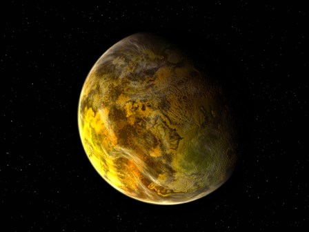Illustration of a Rocky and Variegated Extrasolar Planet, Gliese 581 C by Walter Myers/Stocktrek Images art print