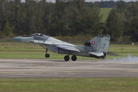 A Slovak Air Force MiG-29AS Fulcrum Landing on the Runway by Timm Ziegenthaler/Stocktrek Images art print