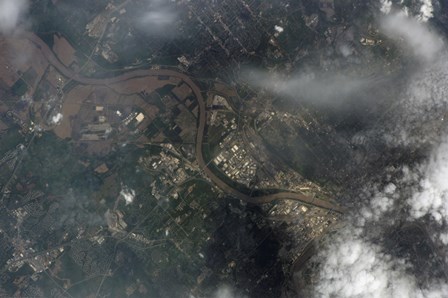 Satellite view of Kansas City, Missouri, and Missouri River by Stocktrek Images art print