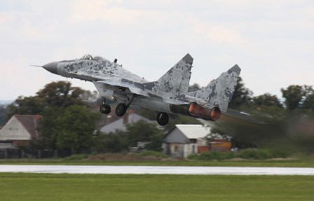 Slovak Air Force MIG-29 Fulcrum taking off by Timm Ziegenthaler/Stocktrek Images art print