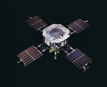 The Mariner 5 spacecraft Against a Black Background by Stocktrek Images art print