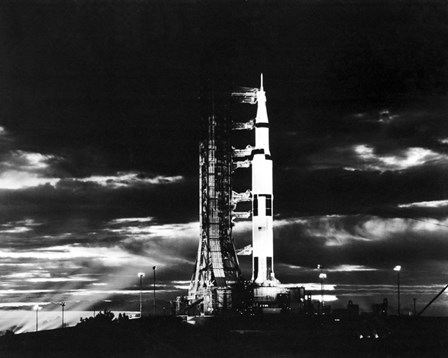 Searchlights Illuminate this Nighttime view of Apollo 17 Spacecraft on its Launchpad by Stocktrek Images art print