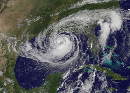Satellite view of Tropical Storm Isaac in the Gulf of Mexico by Stocktrek Images art print