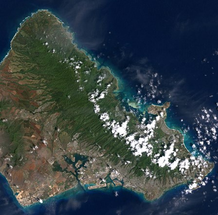 Satellite view of Honolulu, Oahu, Hawaii by Stocktrek Images art print