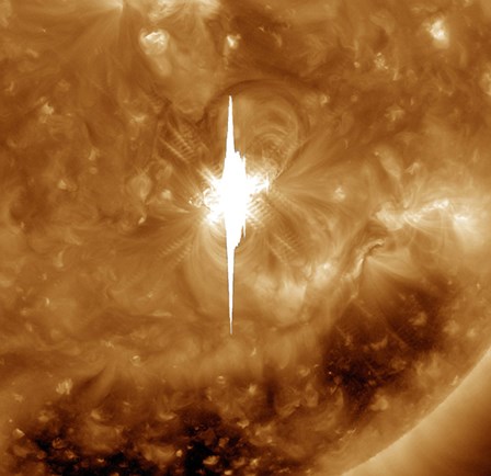 Close-up view of a Massive X22 Solar Flare Erupts on the Sun by Stocktrek Images art print