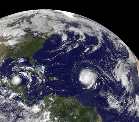 Three Tropical Cyclones Active in the Atlantic Ocean Basin by Stocktrek Images art print