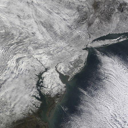 Satellite view of a Nor&#39;easter Snow Storm over the Mid-Atlantic and Northeastern United States by Stocktrek Images art print