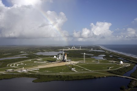 Space Shuttle Atlantis and Endeavour Sit on their Launch Pads at Kennedy Space Center by Stocktrek Images art print