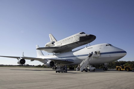 Space Shuttle Endeavour Mounted on a Boeing 747 by Stocktrek Images art print
