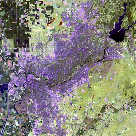 Satellite view of the Sacramento Metropolitan Area by Stocktrek Images art print