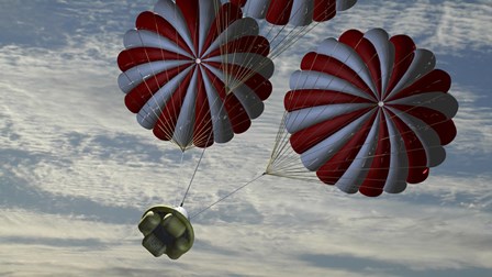 Concept of the Second Stage Recovery Parachutes Opening as a Crew Exploration Vehicle Descends to Earth by Stocktrek Images art print