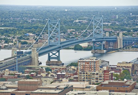 The Benjamin Franklin Bridge (aerial) by Erin Clark art print