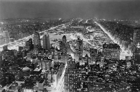 Aerial View of New York City, at Night by Print Collection art print