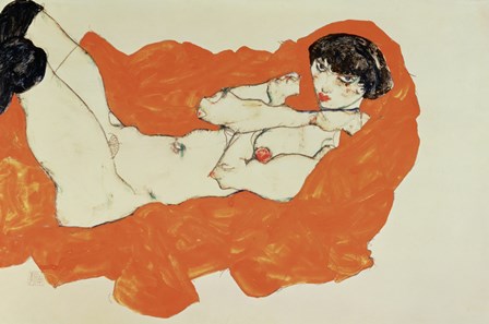Reclining Female Nude On Red Drape, 1914 by Egon Schiele art print