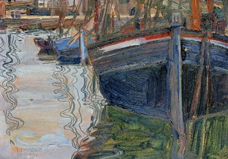 Boats Mirrored In The Water, 1908 by Egon Schiele art print