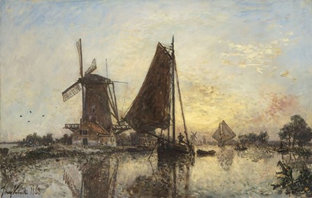 Boats Near The Windmill, Holland, 1868 by Johan Barthold Jongkind art print