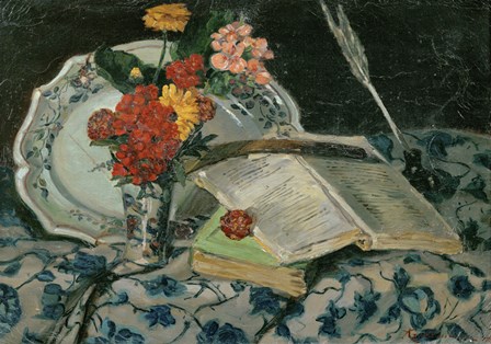 Flowers, Faience and Books by Armand Guillaumin art print