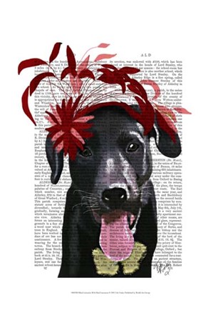 Black Labrador With Red Fascinator by Fab Funky art print