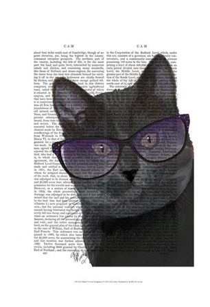 Black Cat with Sunglasses by Fab Funky art print