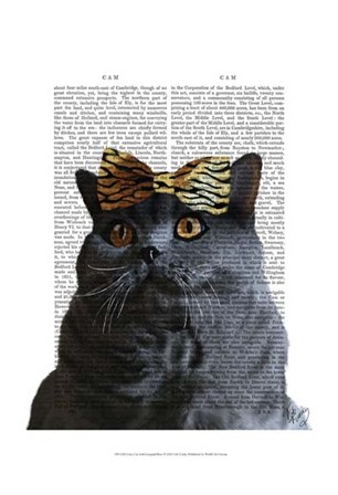 Grey Cat with Leopard Bow by Fab Funky art print
