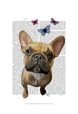 Brown French Bulldog and Butterflies by Fab Funky art print
