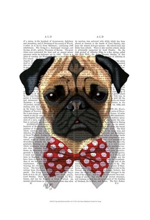 Pug with Red Spotted Bow Tie by Fab Funky art print